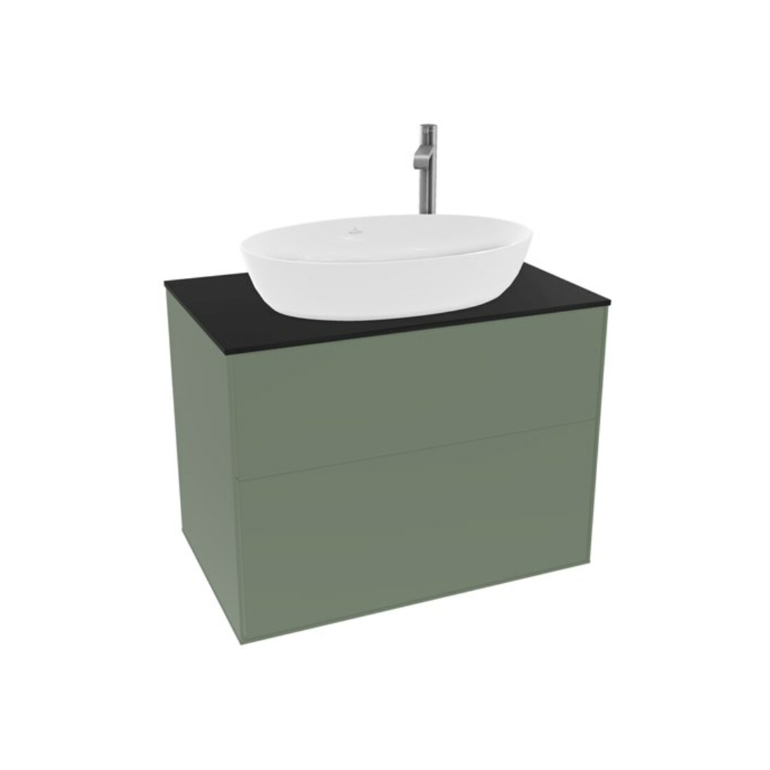 V&B Meuble sous lavabo Finion 80x60,3 cm, plaque d’abattant bleu mat, olivier mat avec laque