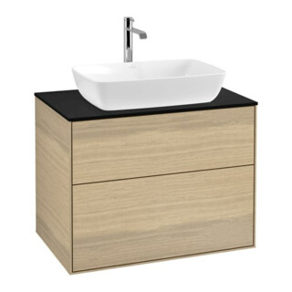 V&B Meuble sous lavabo Finion 80x60,3 cm, plaque d'abd. bleu mat, placage chêne