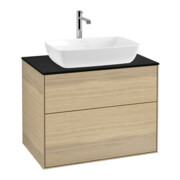 V&B Meuble sous lavabo Finion 80x60,3 cm, plaque d'abd. bleu mat, placage chêne-1