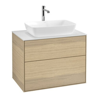 V&B Meuble sous lavabo Finion 80x60,3 cm, plaque de fermeture blanc mat, placage chêne