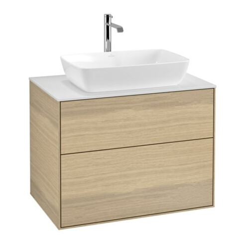 V&B Meuble sous lavabo Finion 80x60,3 cm, plaque de fermeture blanc mat, placage chêne