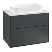 V&B Meuble sous lavabo Finion 80x60,3 cm, plaque de fermeture blanche, avec miroir bleu et laque