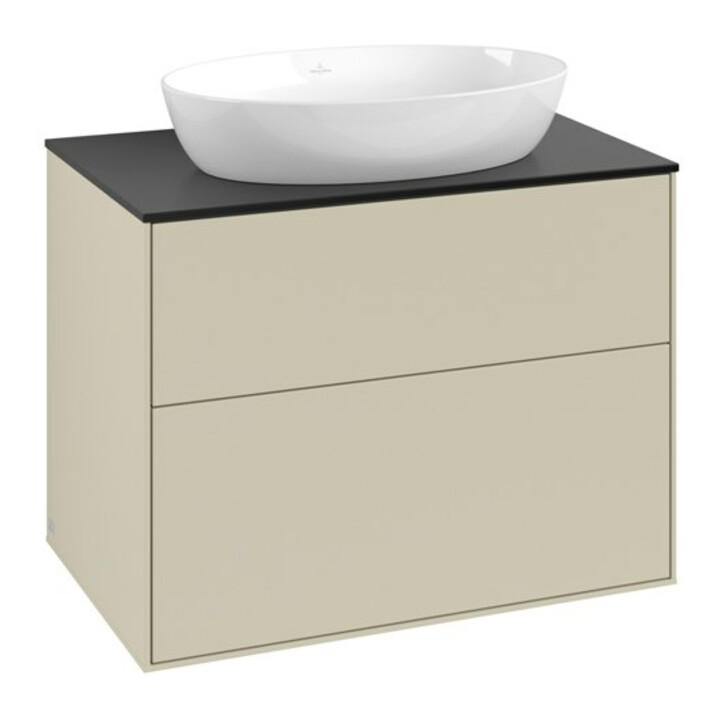 V&B Meuble sous lavabo Finion 80x60,3 cm, plaque de fermeture bleu mat, poignée argent mat Lac
