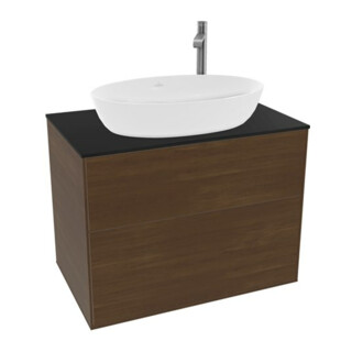 V&B Meuble sous lavabo Finion 80x60,3 cm, plaque de fermeture bleue, placage noyer