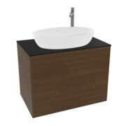 V&B Meuble sous lavabo Finion 80x60,3 cm, plaque de fermeture bleue, placage noyer