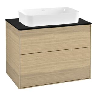 V&B Meuble sous lavabo Finion 80x60,3 cm, plaque de finition bleu mat, placage chêne