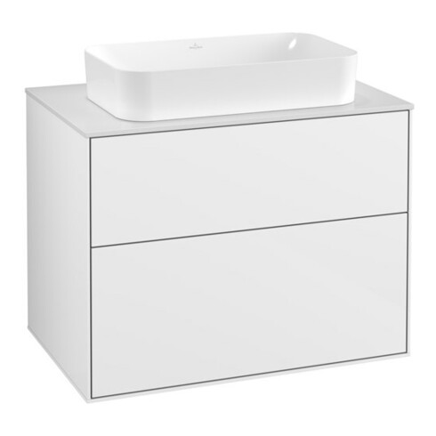 V&B Meuble sous lavabo Finion 80x60,3 cm, plaque de recouvrement blanche, éclairage mural blanc brillant Lac