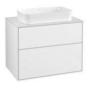 V&B Meuble sous lavabo Finion 80x60,3 cm, plaque de recouvrement blanche, éclairage mural blanc brillant Lac