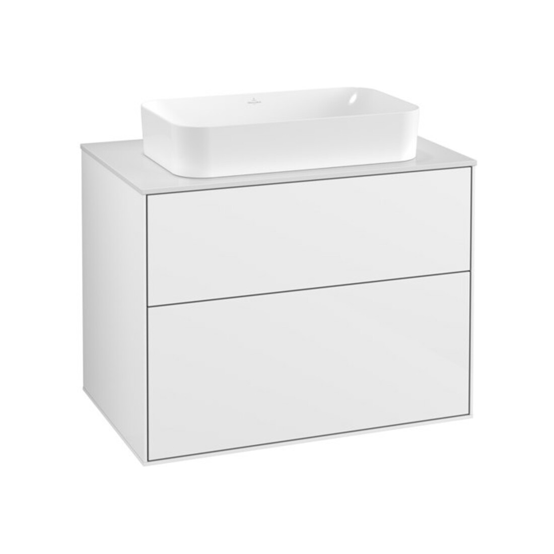V&B Meuble sous lavabo Finion 80x60,3 cm, plaque de recouvrement blanche, éclairage mural blanc brillant Lac
