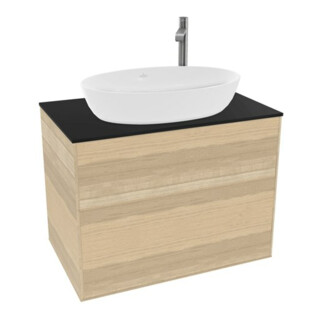 V&B Meuble sous lavabo Finion 80x60,3 cm, plaque de séparation bleu mat, placage chêne