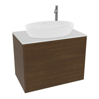 V&B Meuble sous lavabo Finion 80x60,3 cm, plinthe abd. blanc, placage noyer