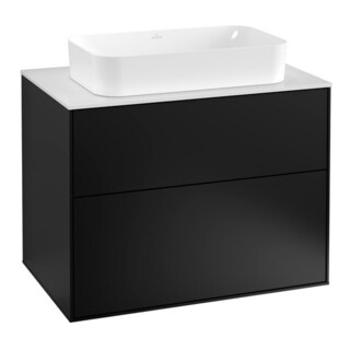 V&B Meuble sous lavabo Finion 80x60,3 cm, plinthe abs. blanc, façade bleue laquée