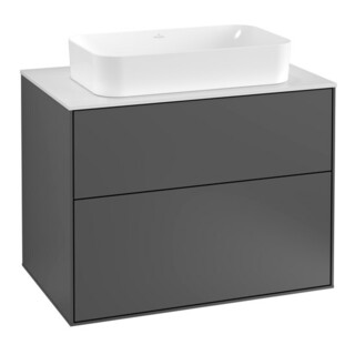 V&B Meuble sous lavabo Finion 80x60,3cm, éclairage mural, plaque de fermeture blanc, anthracite mat