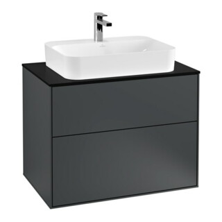 V&B Meuble sous-lavabo Finion 80x60,3cm, éclairage mural, plaque de fermeture bleue m, md bleue m Lac