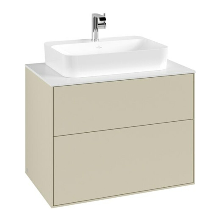 V&B Meuble sous-lavabo Finion 80x60,3cm, pl. de fermeture blanc mat, poignée grise mat