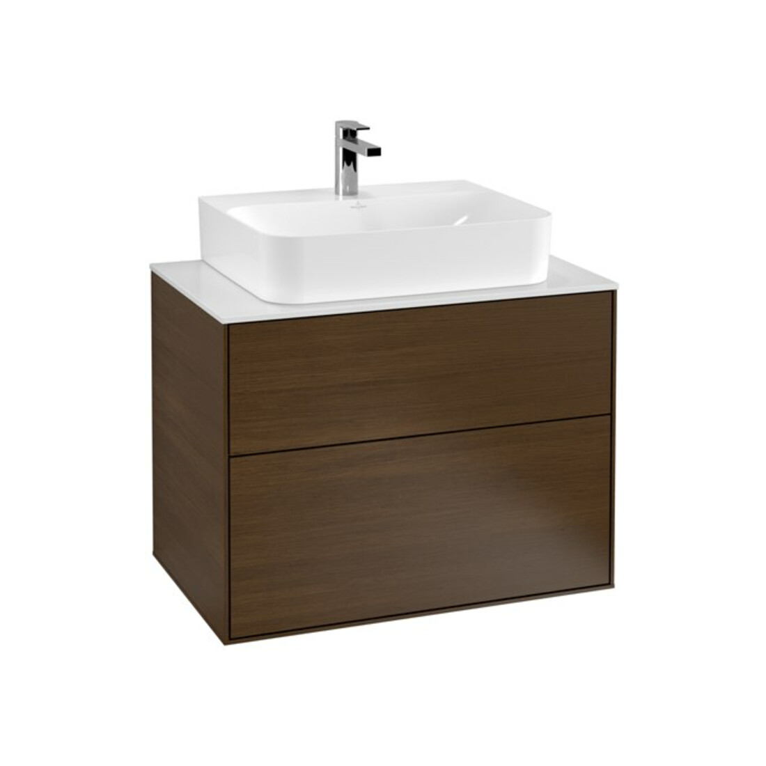 V&B Meuble sous-lavabo Finion 80x60,3x50,1 cm, plaque de fermeture blanc, noyer veinée