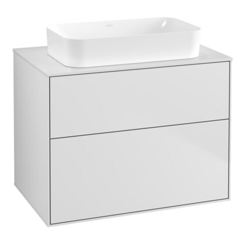 V&B Meuble sous lavabo Finion 80x60,3x50,1 mm, laque blanc brillant, éclairage mural