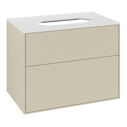 V&B Meuble sous-lavabo Finion 80x60,3x50,1mm, blanc brillant, poignée gris mat laqué