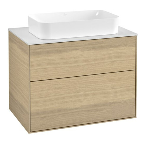 V&B Meuble sous lavabo Finion 80x60,3x50,1mm, Blanc mat, Placage chêne