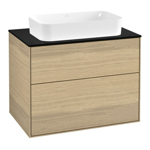 V&B Meuble sous lavabo Finion 80x60,3x50,1mm, bleu mat, placage chêne