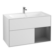 V&B Meuble sous lavabo Finion 99,6x59,1 cm, éclairage mural, anthracite, blanc, laqué