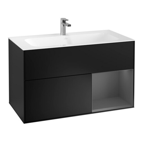 V&B Meuble sous lavabo Finion 99,6x59,1 cm, éclairage mural, anthracite, bleu mat laqué