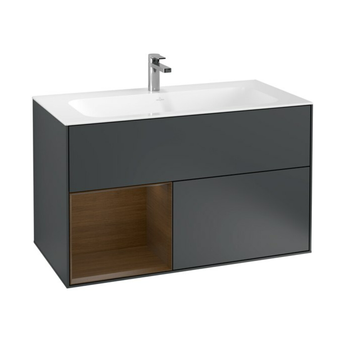 V&B Meuble sous-lavabo Finion 99,6x59,1 cm, éclairage mural, gauche, blanc mat avec Lac