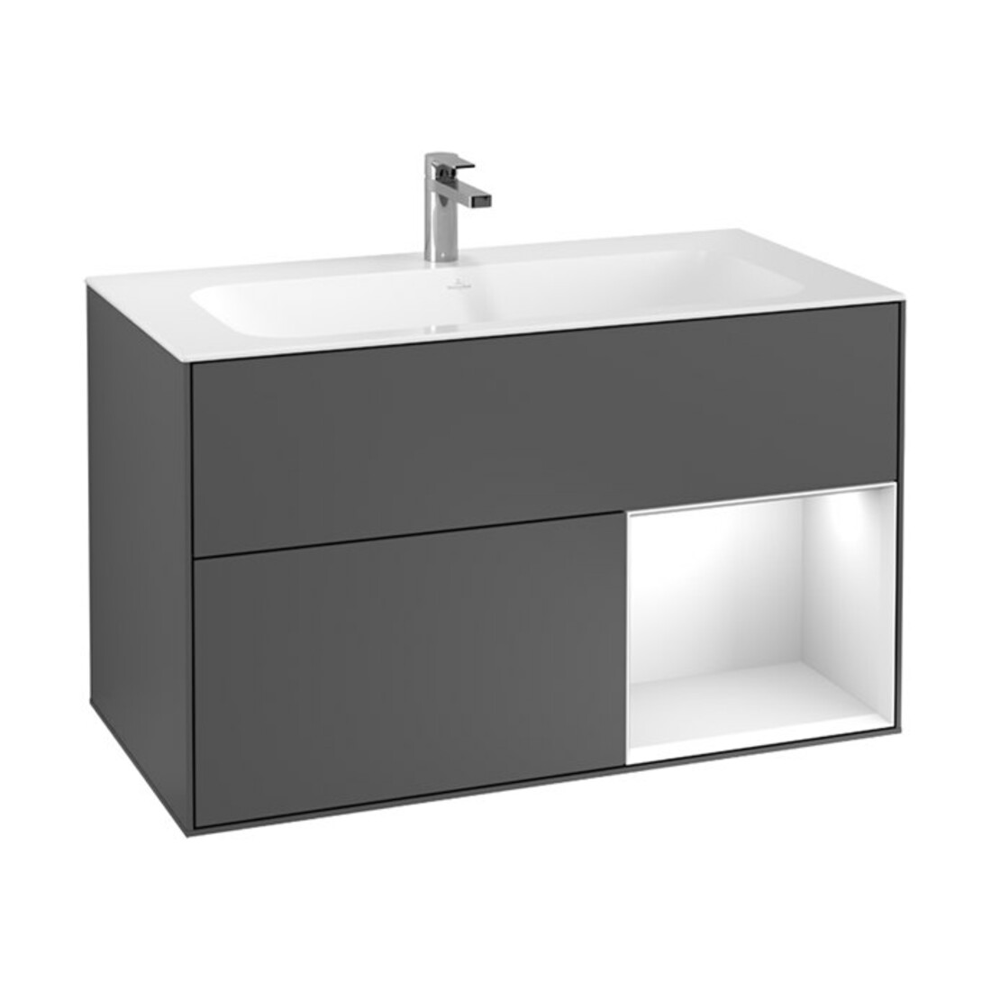 V&B Meuble sous-lavabo Finion 99,6x59,1 cm, éclairage mural, gris mat laqué
