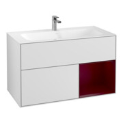 V&B Meuble sous lavabo Finion 99,6x59,1 cm, éclairage mural, rég. droite, blanc mat laqué