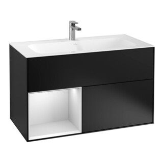 V&B Meuble sous lavabo Finion 99,6x59,1 cm, éclairage mural, reg. g, bl. laqué
