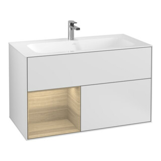 V&B Meuble sous lavabo Finion 99,6x59,1 cm, éclairage mural, rég. g. Oa ven, blanc m Lac