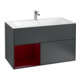 V&B Meuble sous lavabo Finion 99,6x59,1 cm, éclairage mural, rég. g. Peo, bleu mat avec Lac-1