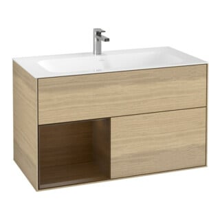 V&B Meuble sous lavabo Finion 99,6x59,1 cm, Étagère gauche, Placage chêne