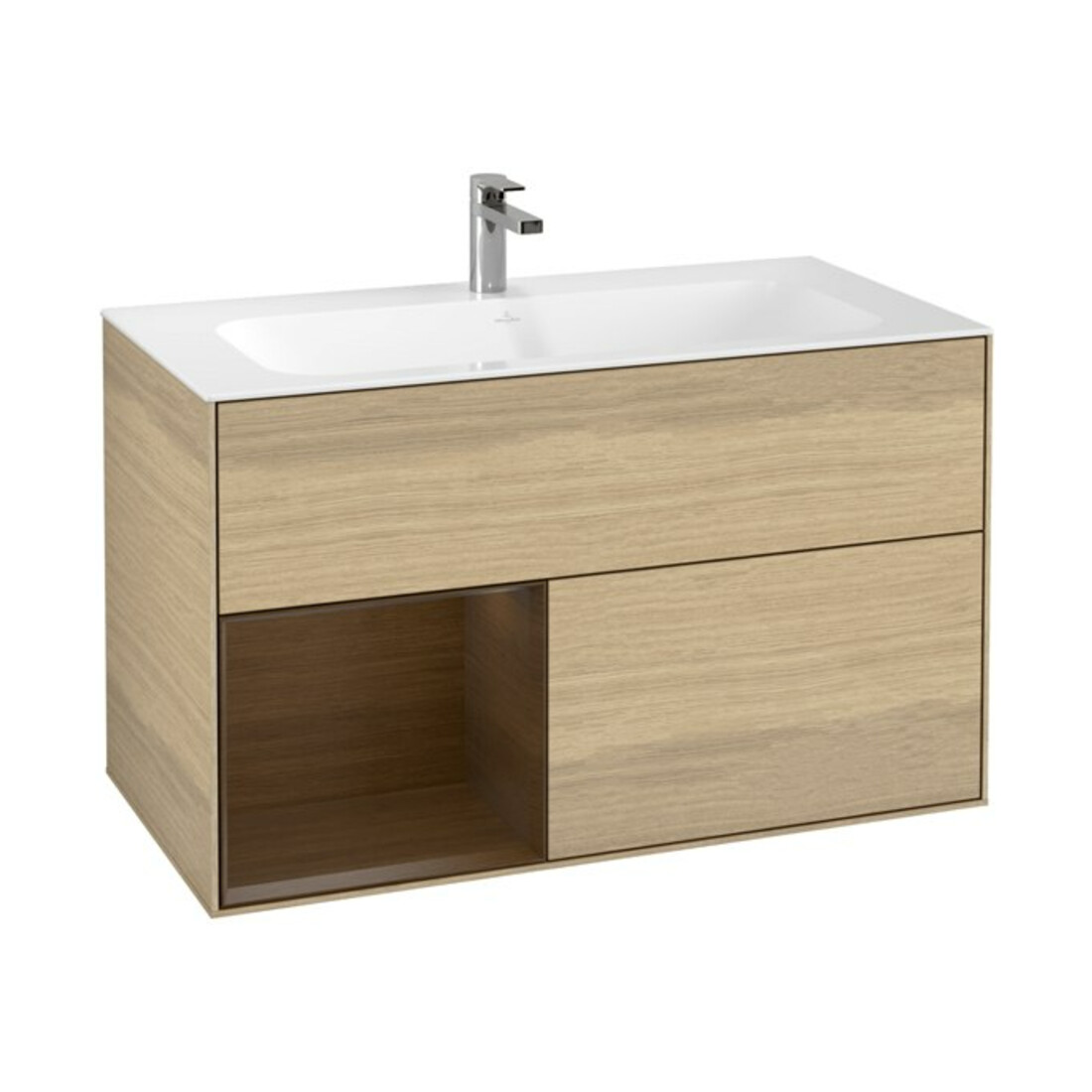 V&B Meuble sous lavabo Finion 99,6x59,1 cm, Étagère gauche, Placage chêne