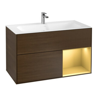 V&B Meuble sous lavabo Finion 99,6x59,1 cm, placage noyer, éclairage mural