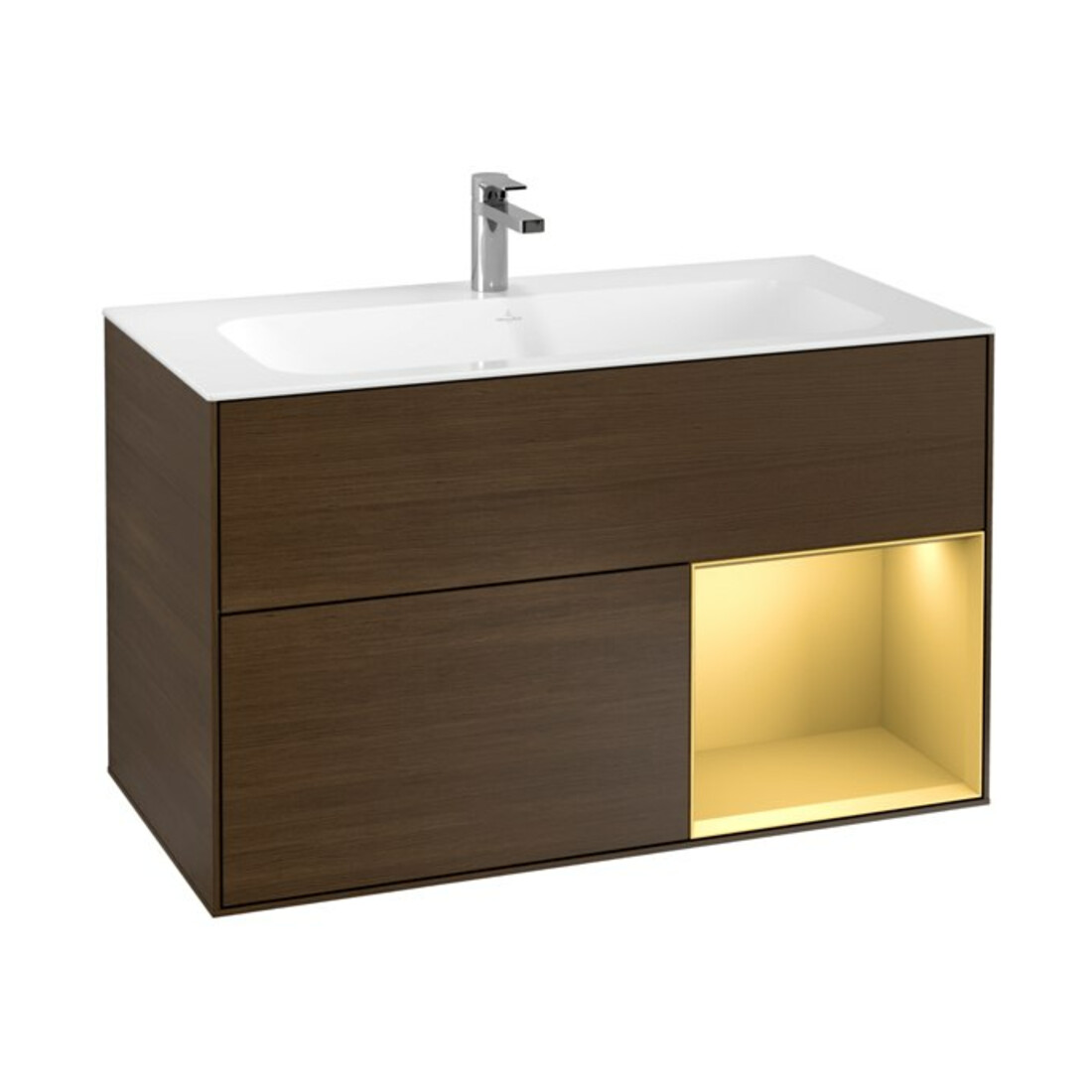 V&B Meuble sous lavabo Finion 99,6x59,1 cm, placage noyer, éclairage mural