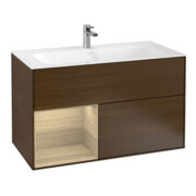 V&B Meuble sous lavabo Finion 99,6x59,1cm, éclairage mural, placage noyer, rég. g. Oa ven