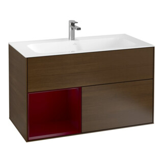 V&B Meuble sous lavabo Finion 99,6x59,1cm, éclairage mural, rég. G, Peony, placage noyer