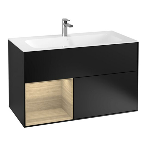 V&B Meuble sous-lavabo Finion 99,6x59,1cm, éclairage mural, rég gauche, bleu m Lac