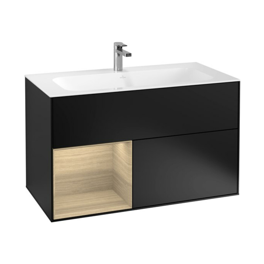 V&B Meuble sous-lavabo Finion 99,6x59,1cm, éclairage mural, rég gauche, bleu m Lac