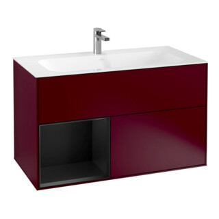 V&B Meuble sous lavabo Finion 99,6x59,1cm, éclairage mural, rég. gauche bleu mat Peo