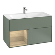 V&B Meuble sous lavabo Finion 99,6x59,1cm, éclairage mural, rég. gauche, olivier mat, laqué