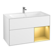 V&B Meuble sous-lavabo Finion 99,6x59,1cm, éclairage mural, réglette, blanc brillant Lac