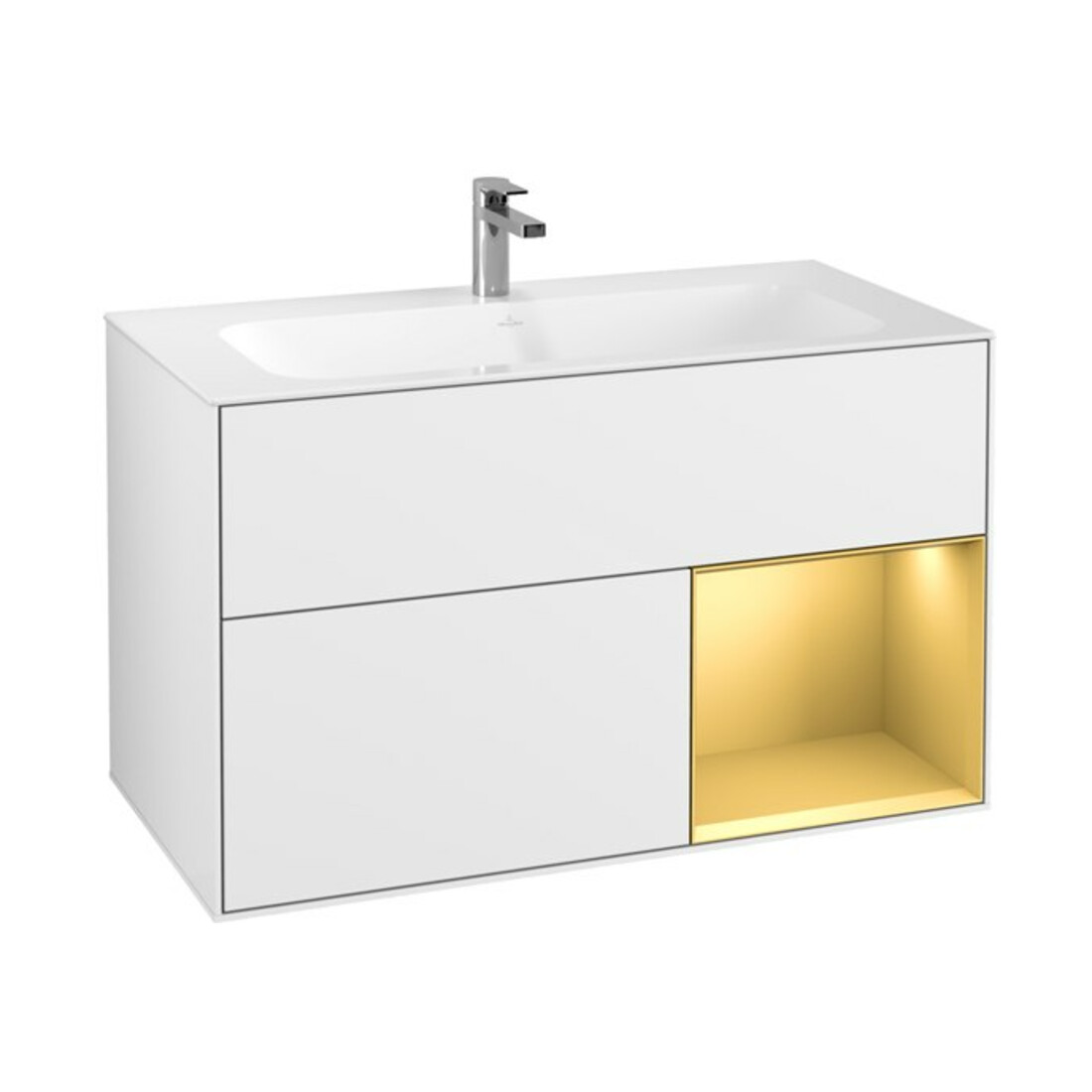 V&B Meuble sous-lavabo Finion 99,6x59,1cm, éclairage mural, réglette, blanc brillant Lac