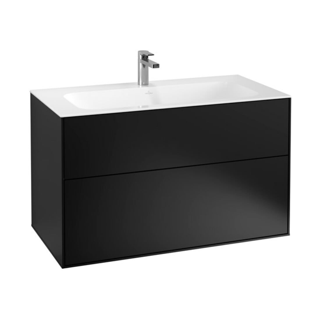 V&B Meuble sous lavabo Finion 99,6x59,1x49,8 cm, bleu mat Lac, avec éclairage mural