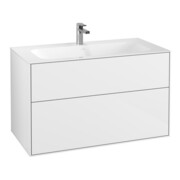 V&B Meuble sous lavabo Finion 99,6x59,1x49,8cm, blanc laqué, avec éclairage mural