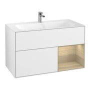 V&B Meuble sous lavabo Finion chêne plaqué, laqué blanc brillant, droit