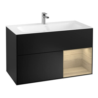 V&B Meuble sous lavabo Finion chêne plaqué, laque mate noire