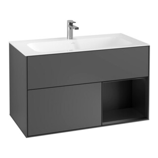 V&B Meuble sous lavabo Finion droite, laque bleu mat, anthracite mat