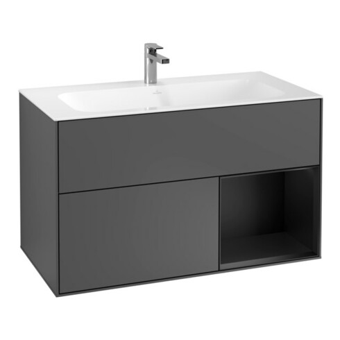 V&B Meuble sous lavabo Finion droite, laque bleu mat, anthracite mat